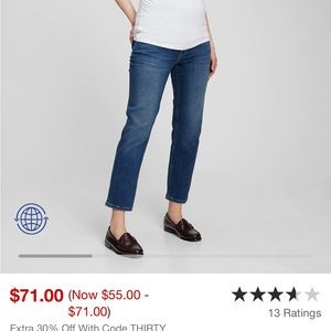Gap Cheeky Straight Maternity Jeans Full Waistband Size 27/Short